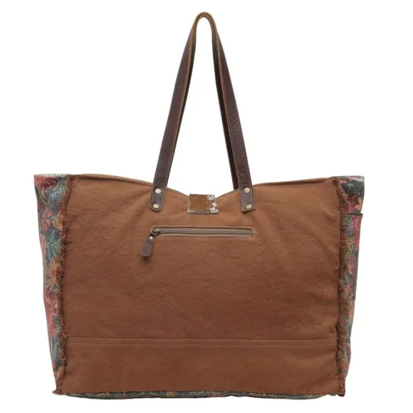 NWT Myra Bag Boho Leather & Floral Canvas Weekender Travel Bag - Picture 4 of 10